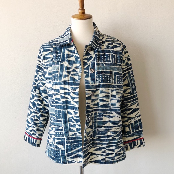 Chico's Jackets & Blazers - Chico’s Indigo Tribal Aztec Denim Jacket Size 1